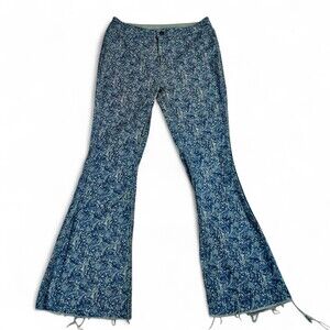Rock & Roll Denim Bargain Button Flare Jeans 31x32 Blue Floral
